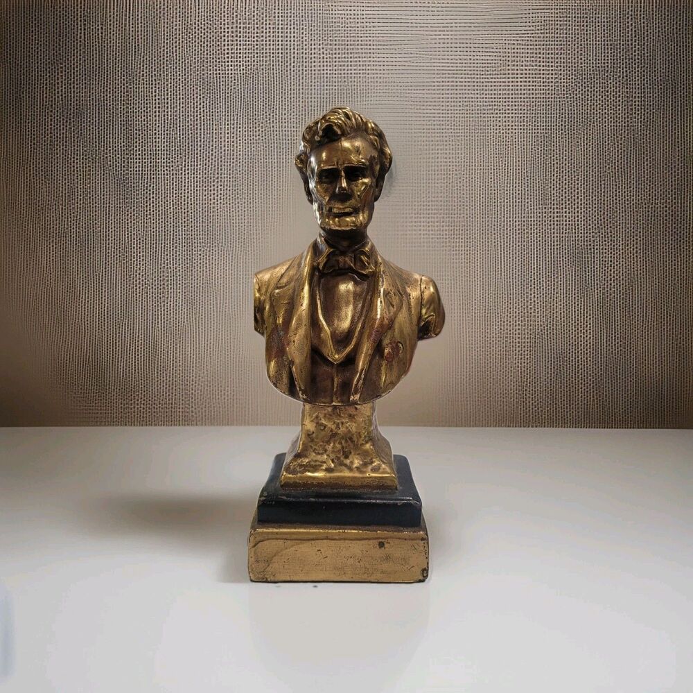 Vintage Abraham Lincoln Bust Heavy Bronze Brass Statue 8” TallFigurine